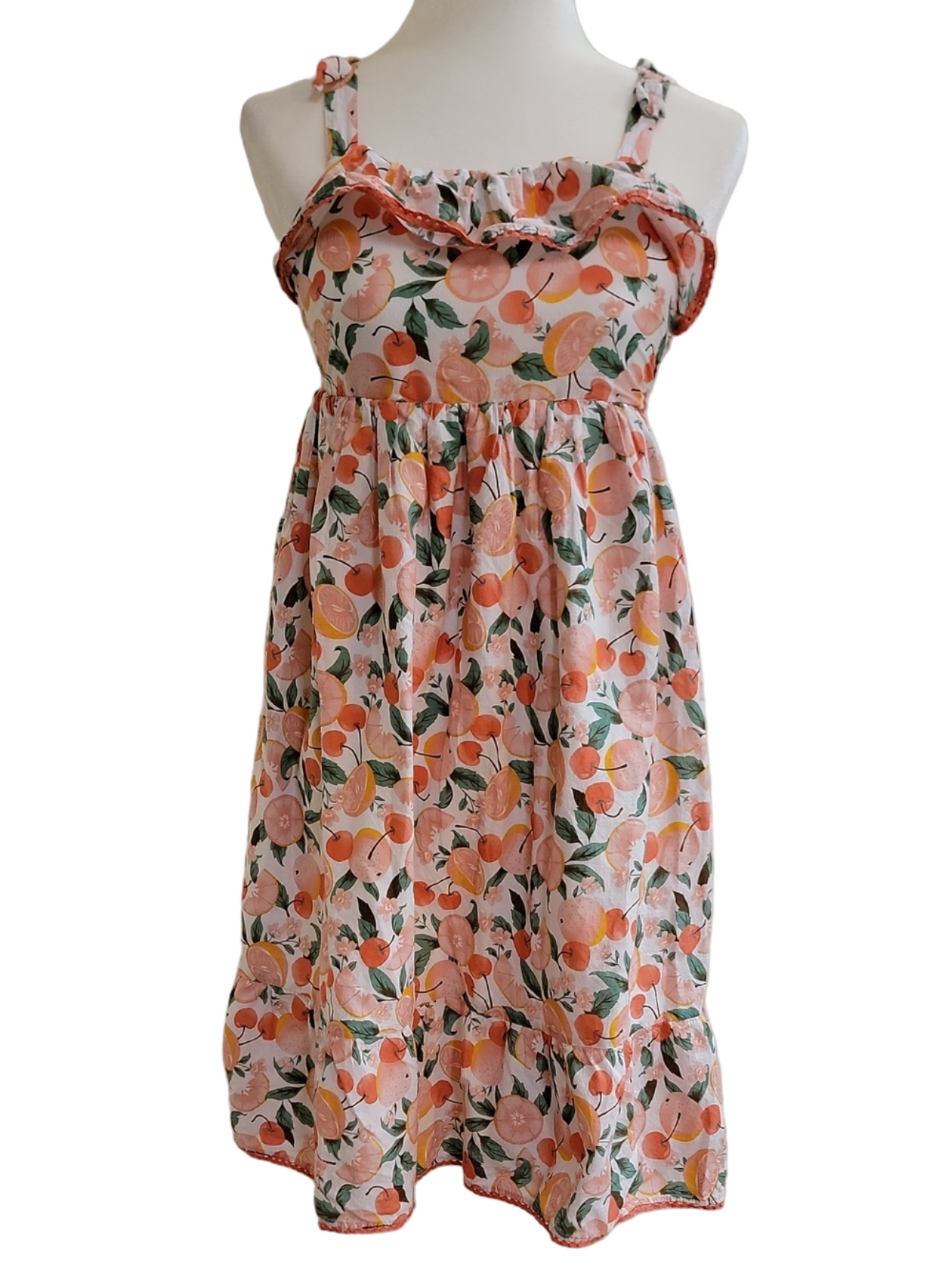 Isaac Mizrahi Kids Pink Floral Fruit-Print Sundress Size 10 EUC
